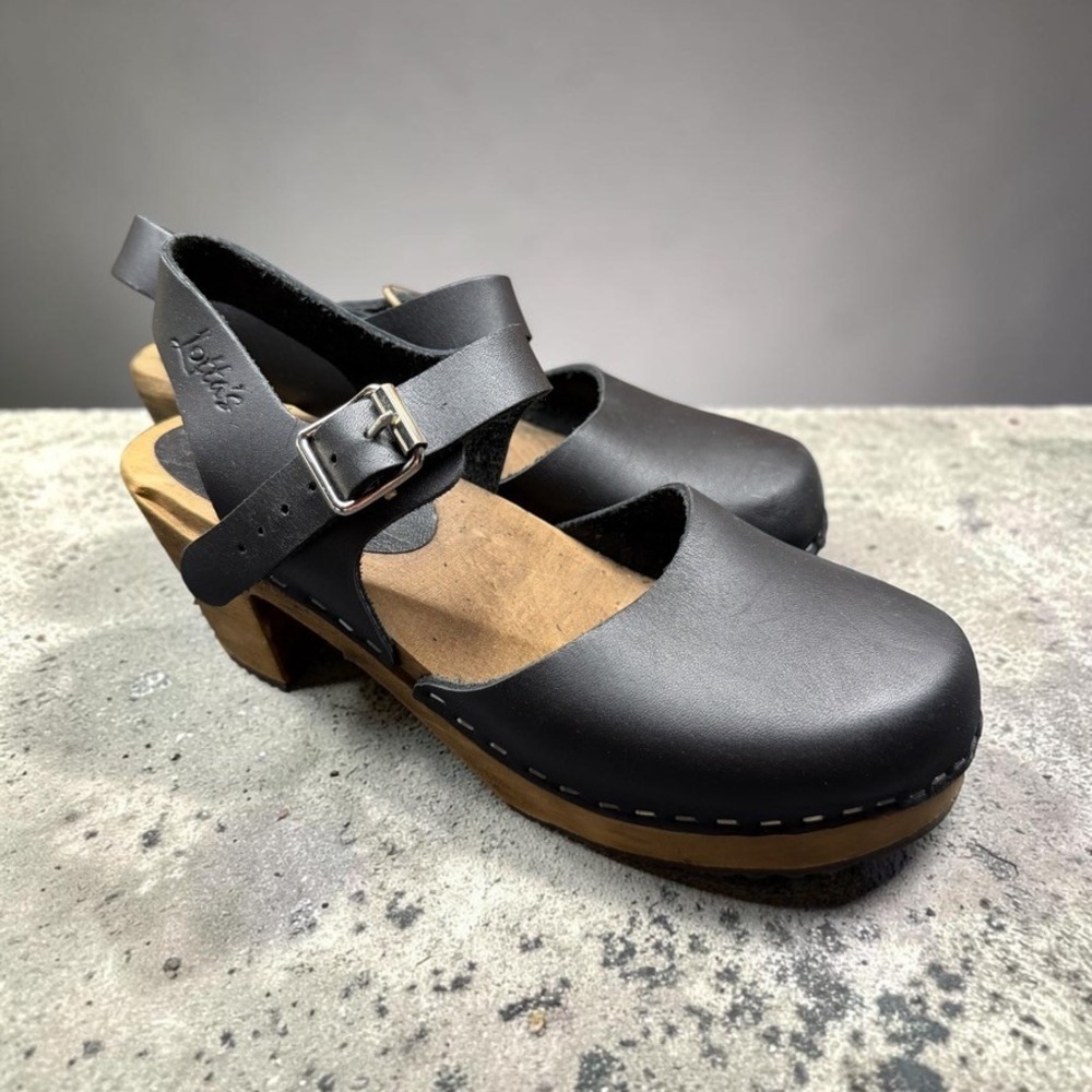 Lotta Stockholm Women High Wood Clogs Black Leather Swedish Shoes EU 38 / US 7.5